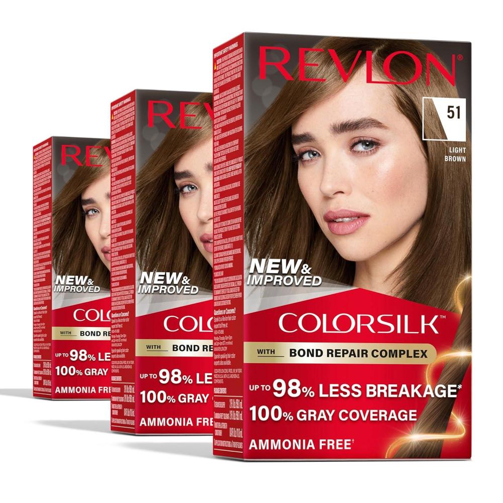 imageRevlon ColorSilk with Bond Repair Complex Brown Permanent Hair Color 100 Gray Coverage Ammonia Free Hair Dye Vegan Keratin 30 Dark Brown Pack of 351 Light Brown