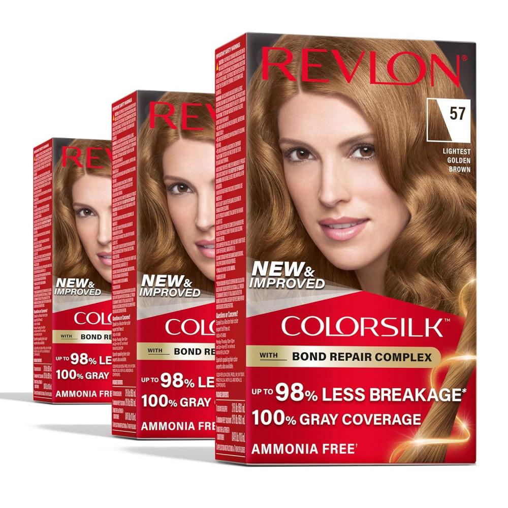 imageRevlon ColorSilk with Bond Repair Complex Brown Permanent Hair Color 100 Gray Coverage Ammonia Free Hair Dye Vegan Keratin 30 Dark Brown Pack of 357 Lightest Golden Brown