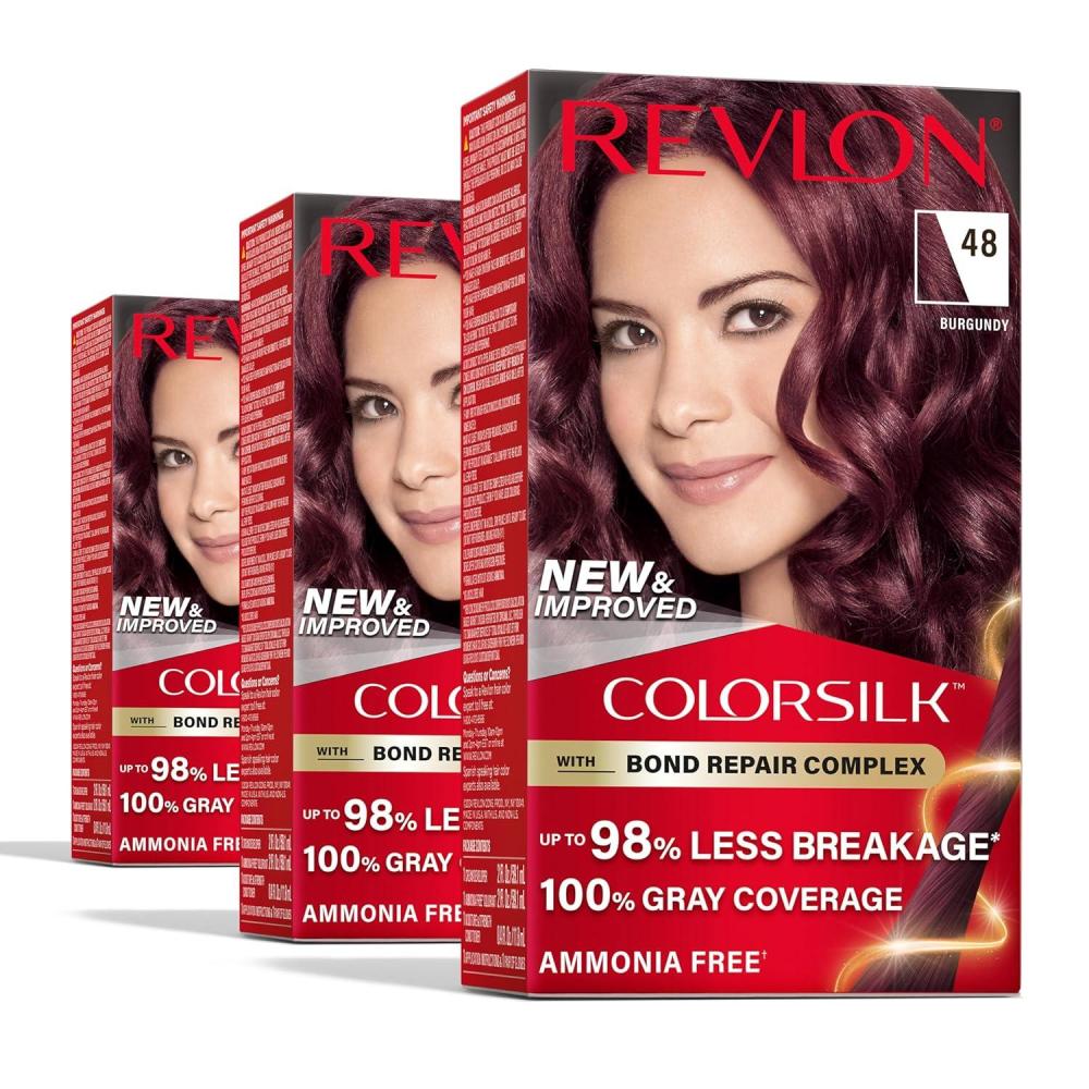 imageRevlon ColorSilk with Bond Repair Complex Burgundy Permanent Hair Color 100 Gray Coverage Ammonia Free Hair Dye Vegan Keratin 34 Deep Burgundy Pack of 348 Burgundy