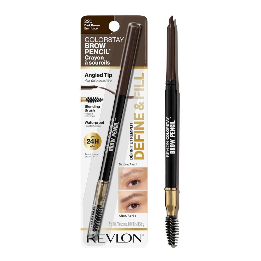 imageRevlon ColorStay Eyebrow Pencil with Spoolie Brush Waterproof HairLike Strokes for Natural Looking Brows 210 Soft Brown 0021 ozDark Brown