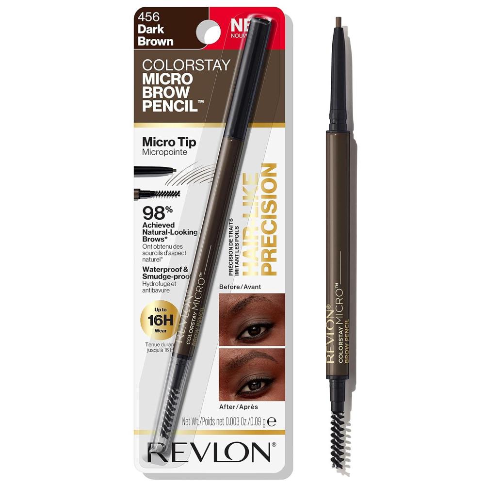 imageRevlon ColorStay Micro Eyebrow Pencil with Built In Spoolie Brush Infused with Argan and Marula Oil Waterproof Smudgeproof 451 Ash Blonde 0003 ozDark Brown