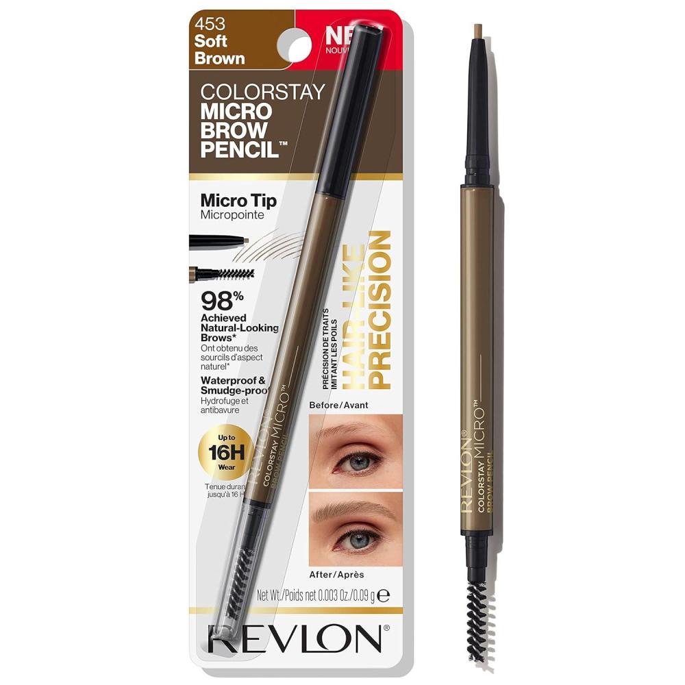 imageRevlon ColorStay Micro Eyebrow Pencil with Built In Spoolie Brush Infused with Argan and Marula Oil Waterproof Smudgeproof 451 Ash Blonde 0003 ozSoft Brown