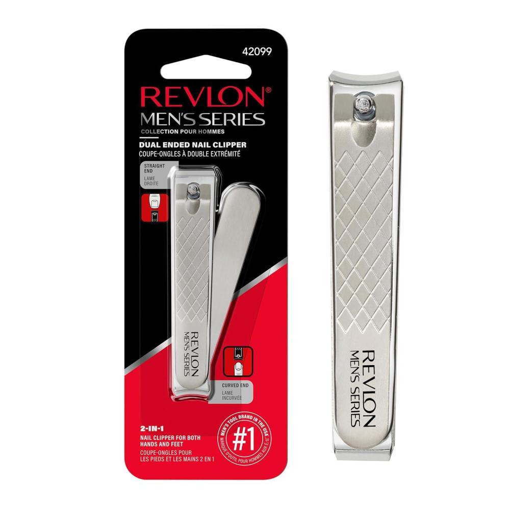 imageRevlon DualEnded Nail Clipper for Men Straight and Curved Edges for Fingernail and Toenail Trimming Stainless Steel 1 Count