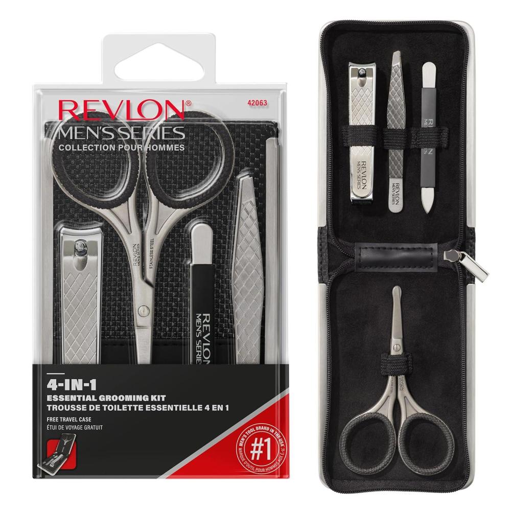 imageRevlon Mens Grooming Kit 5Piece Travel Essentials Set Includes Nail Clippers Scissors File Tweezers and Carrying Case Stainless Steel 1 count