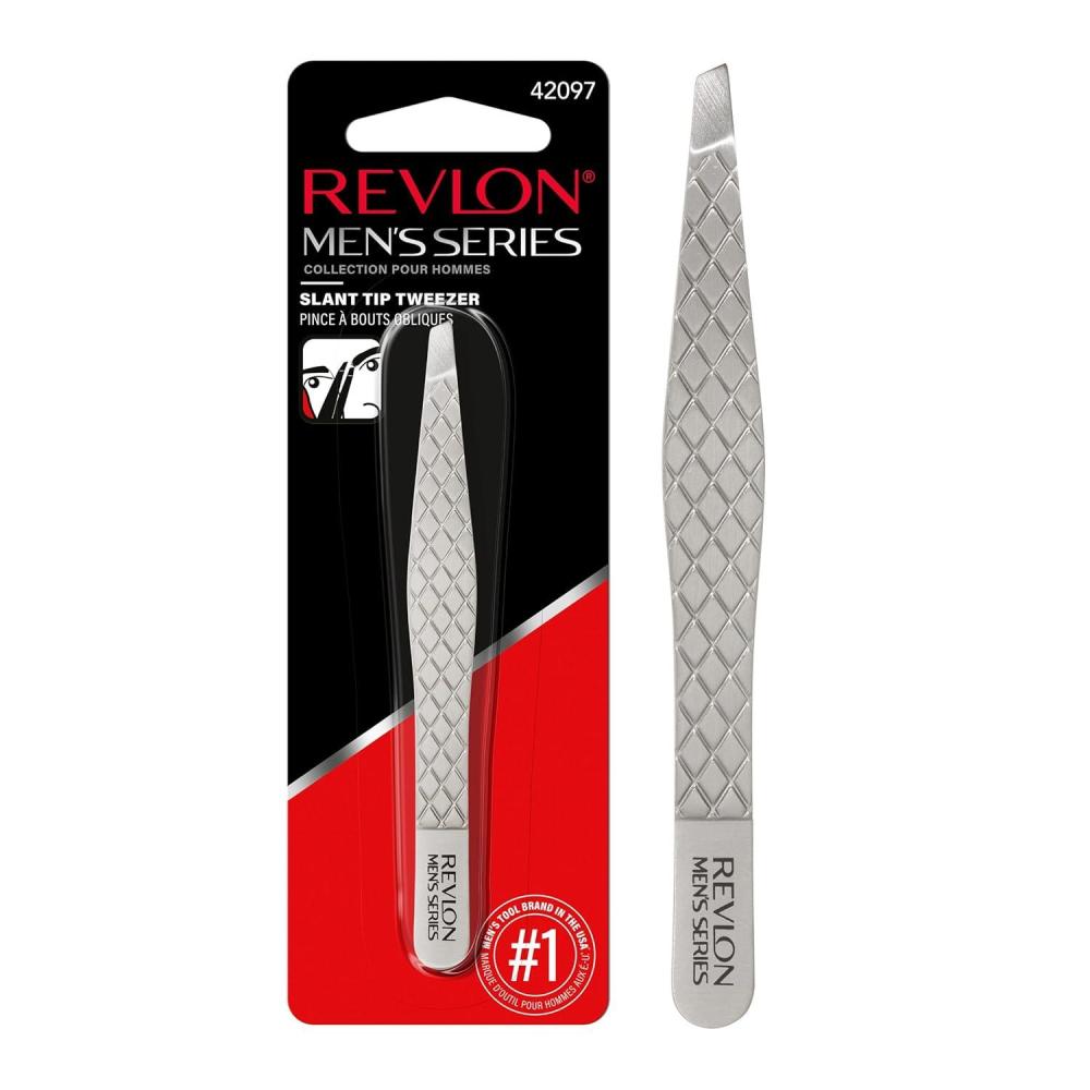 imageRevlon Slanted Tip Tweezers for Men UltraSharp for Precision Eyebrow Shaping and Facial Hair Removal Larger NonSlip Grip Stainless Steel 1 count