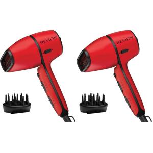 REVLON Airflow Control Hair Dryer with Diffuser – 1875W Blow Dryer Head Rotates 90° for Total Control, Wider Head for Less Drying Time, Reduces Frizz (Red)(3 Piece Set (Pack of 2))