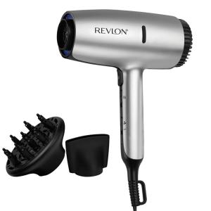 REVLON Dry Max Hair Dryer with Diffuser for Natural Curls| Prevents Frizz, Speeds Drying Time, and Reduces Damage, Plus Concentrator for Precise Styling, 1875 Watts (Silver)