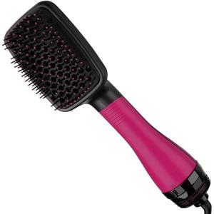 REVLON One-Step Hair Dryer and Styler, All-in-One Detangling and Straightener Brush for Salon-Quality Smooth, Straight Hair, More Shine and Less Frizz, Black(Pink)