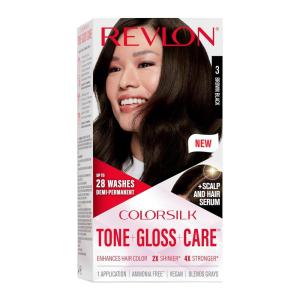 Revlon ColorSilk Tone + Gloss + Care Demi Permanent Hair Color, Dye Kit with Leave-In Scalp and Haircare Serum, 2x Shinier, 4x Stronger, 1 Black, 4.5 fl oz(3 Brown Black)