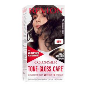 Revlon ColorSilk Tone + Gloss + Care Demi Permanent Hair Color, Dye Kit with Leave-In Scalp and Haircare Serum, 2x Shinier, 4x Stronger, 1 Black, 4.5 fl oz(5A Medium Ash Brown)