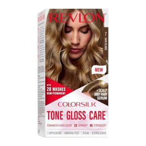 Revlon ColorSilk Tone + Gloss + Care Demi Permanent Hair Color, Dye Kit with Leave-In Scalp and Haircare Serum, 2x Shinier, 4x Stronger, 1 Black, 4.5 fl oz(7 Dark Blonde)