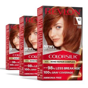 Revlon ColorSilk with Bond Repair Complex, Auburn Permanent Hair Color, 100% Gray Coverage, Ammonia Free Hair Dye, Vegan Keratin, 42 Medium Auburn (Pack of 3)(42 Medium Auburn)