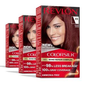 Revlon ColorSilk with Bond Repair Complex, Auburn Permanent Hair Color, 100% Gray Coverage, Ammonia Free Hair Dye, Vegan Keratin, 42 Medium Auburn (Pack of 3)(49 Auburn Brown)