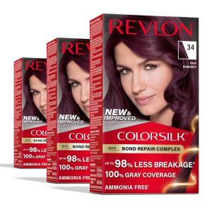 Revlon ColorSilk with Bond Repair Complex, Burgundy Permanent Hair Color, 100% Gray Coverage, Ammonia Free Hair Dye, Vegan Keratin, 34 Deep Burgundy (Pack of 3)(34 Deep Burgundy)