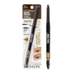 Revlon ColorStay Eyebrow Pencil with Spoolie Brush, Waterproof, Hair-Like Strokes for Natural Looking Brows, 210 Soft Brown, 0.021 oz(Dark Brown)