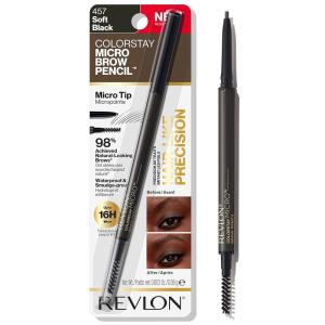 Revlon ColorStay Micro Eyebrow Pencil with Built In Spoolie Brush, Infused with Argan and Marula Oil, Waterproof, Smudgeproof, 451 Ash Blonde, 0.003 oz(Soft Black)