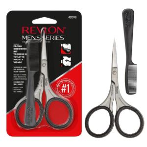 Revlon Men’s Beard Grooming Kit, Mustache Trimming Scissors and Facial Hair Comb, Travel Essentials, Stainless Steel Blade, 1 Pack