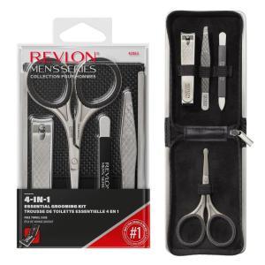 Revlon Men’s Grooming Kit, 5-Piece Travel Essentials Set, Includes Nail Clippers, Scissors, File, Tweezers and Carrying Case, Stainless Steel, 1 count