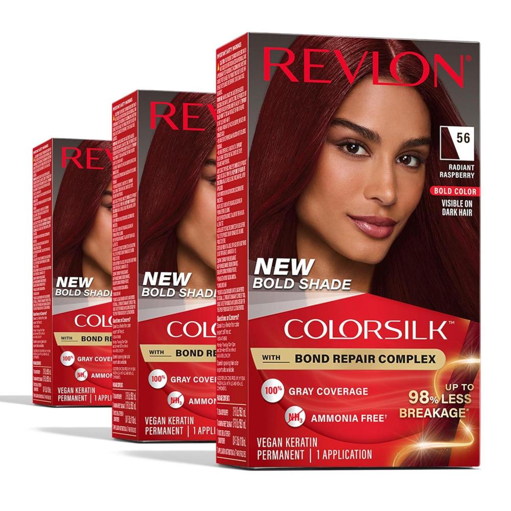 imageRevlon ColorSilk with Bond Repair Complex Permanent Hair Color 100 Gray Coverage Ammonia Free Dye Vegan Keratin 38 Vibrant Violet 3 packRadiant Raspberry