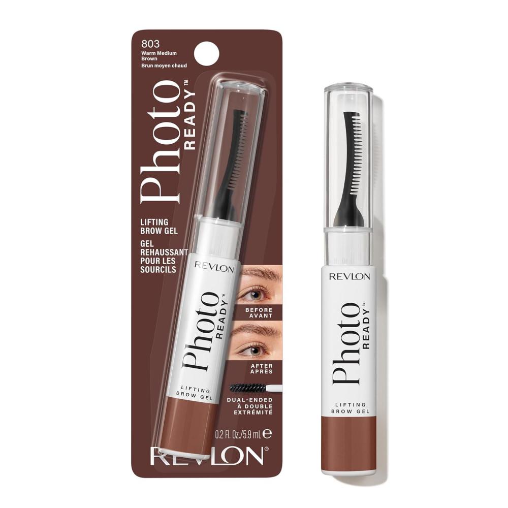 imageRevlon PhotoReady Lifting Brow Gel Tinted Eyebrow Lamination with Spoolie Brush Conditions Shapes ampamp Defines 803 Warm Medium Brown 023 fl oz