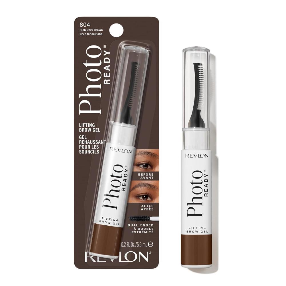 imageRevlon PhotoReady Lifting Brow Gel Tinted Eyebrow Lamination with Spoolie Brush Conditions Shapes ampamp Defines 804 Rich Dark Brown 023 fl oz