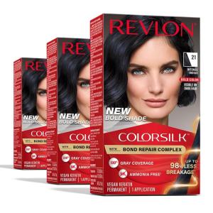 Revlon ColorSilk with Bond Repair Complex, Permanent Hair Color, 100% Gray Coverage, Ammonia Free Dye, Vegan Keratin, 38 Vibrant Violet, 3 pack(Intense Indigo)