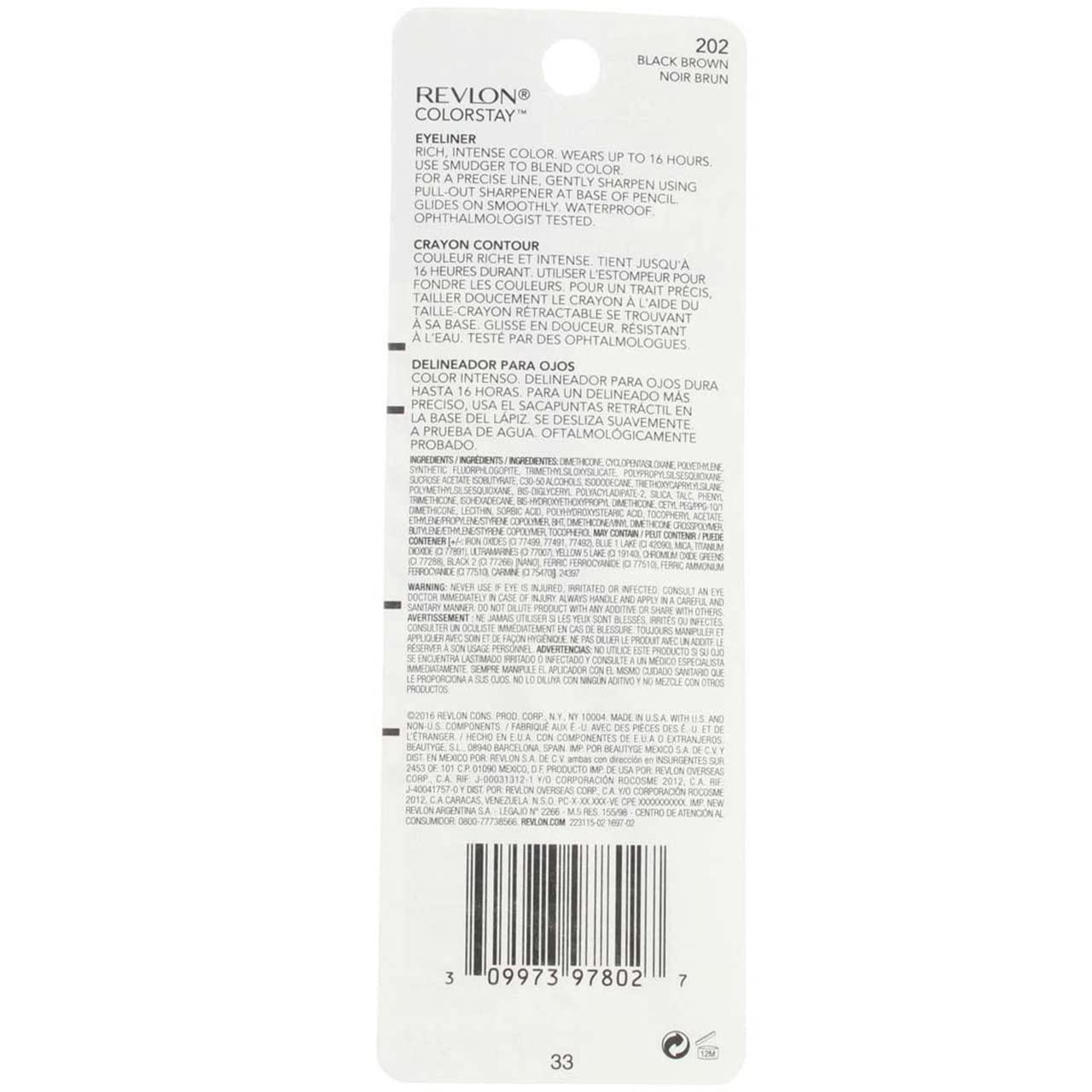 image:imageRevlon ColorStay Pencil Waterproof Eyeliner SmudgeProof Eye Makeup with BuiltIn Sharpener 203 Brown 001 ozBlackBrown