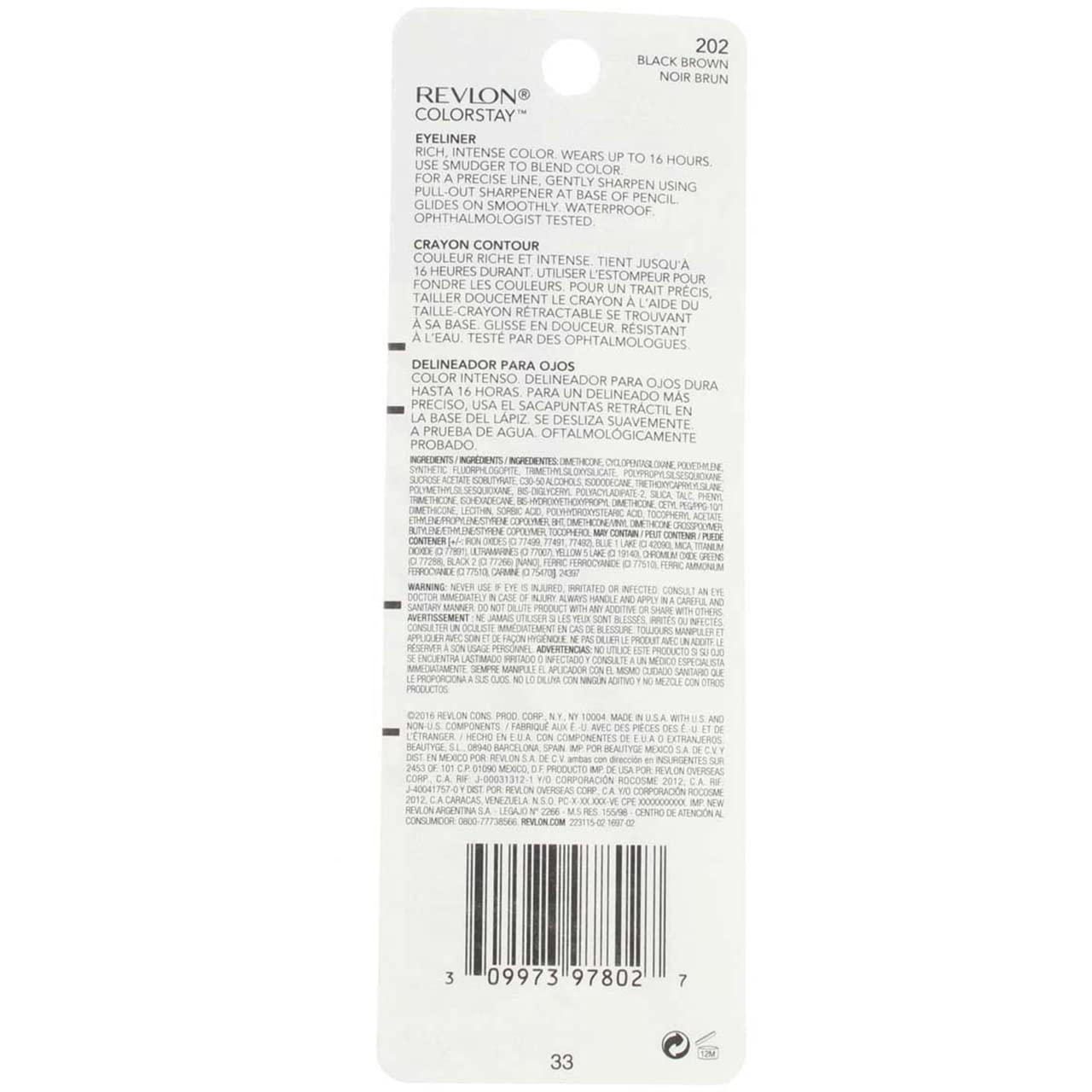 image:imageRevlon ColorStay Pencil Waterproof Eyeliner SmudgeProof Eye Makeup with BuiltIn Sharpener 203 Brown 001 ozBlackBrown