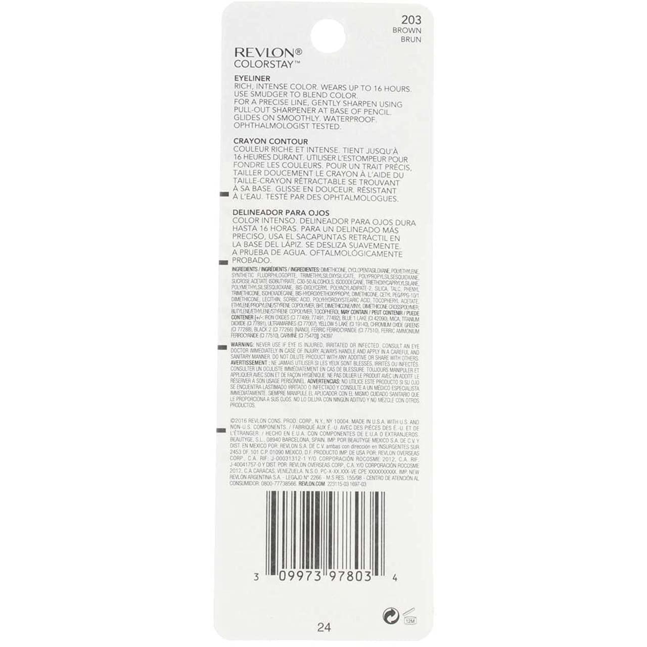 image:imageRevlon ColorStay Pencil Waterproof Eyeliner SmudgeProof Eye Makeup with BuiltIn Sharpener 203 Brown 001 ozBrown