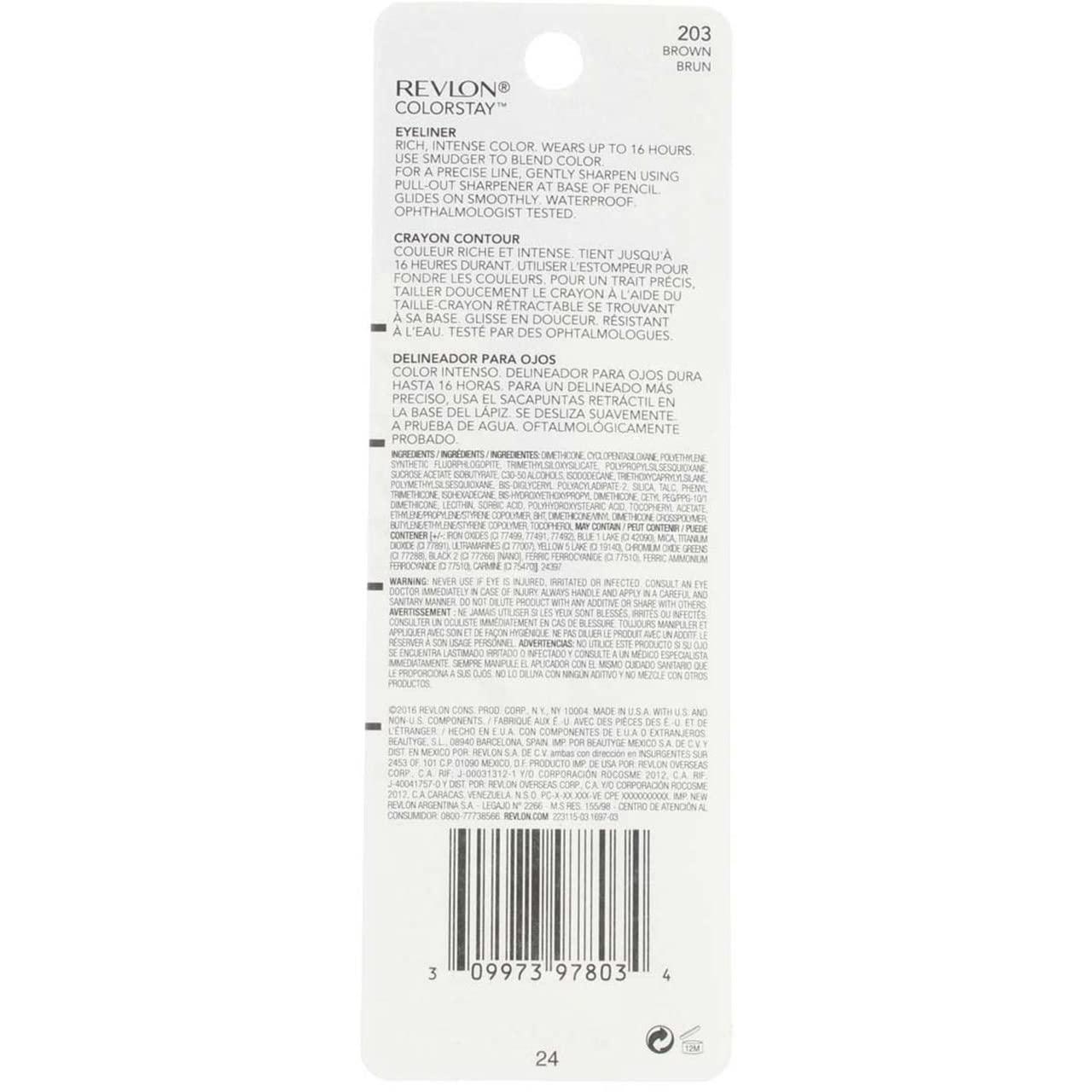 image:imageRevlon ColorStay Pencil Waterproof Eyeliner SmudgeProof Eye Makeup with BuiltIn Sharpener 203 Brown 001 ozBrown