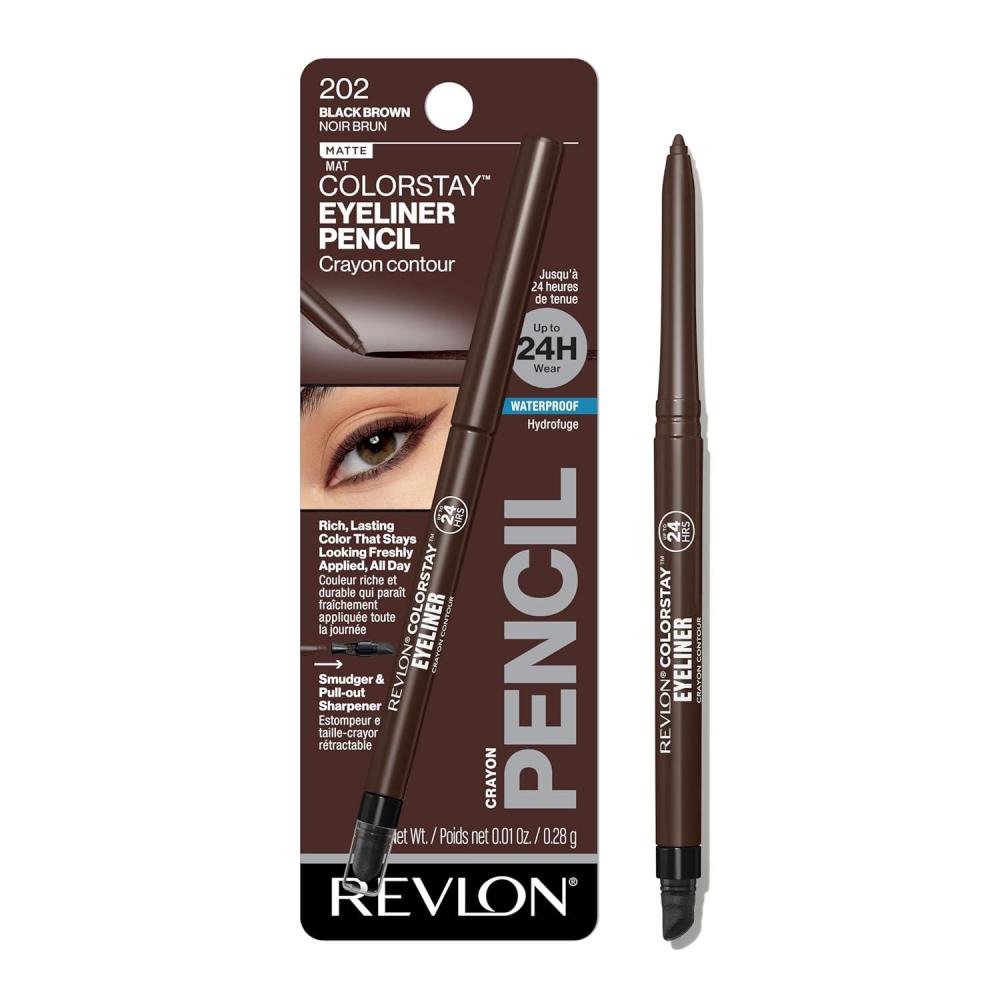 image:imageRevlon ColorStay Pencil Waterproof Eyeliner SmudgeProof Eye Makeup with BuiltIn Sharpener 203 Brown 001 ozBlack Brown